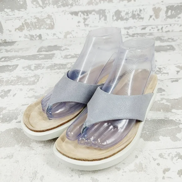 New ECCO Womens Corksphere Leather Grey Tong Sandals D241 - Picture 2 of 13